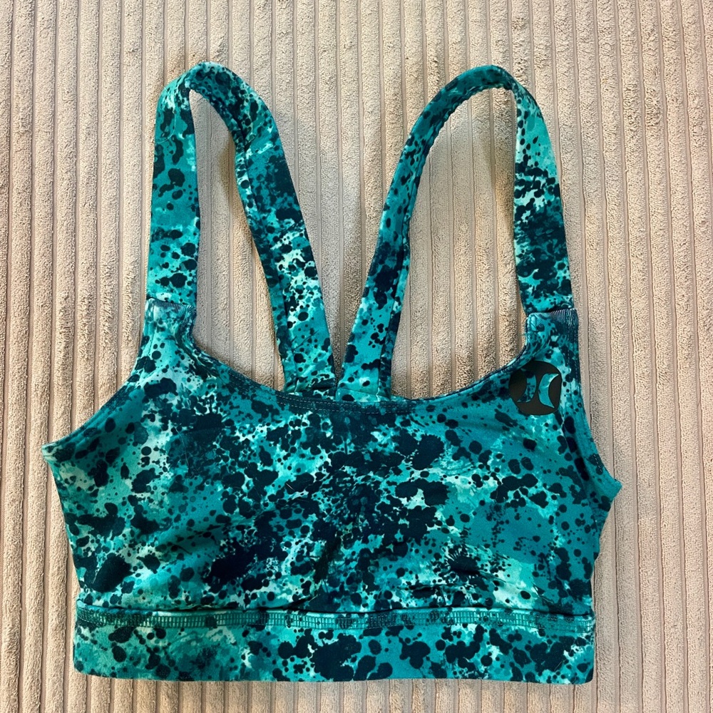 Nike Dri Fit Criss Cross Ocean Blue Leopard Shark Turquoise Sports Bra NWOT
